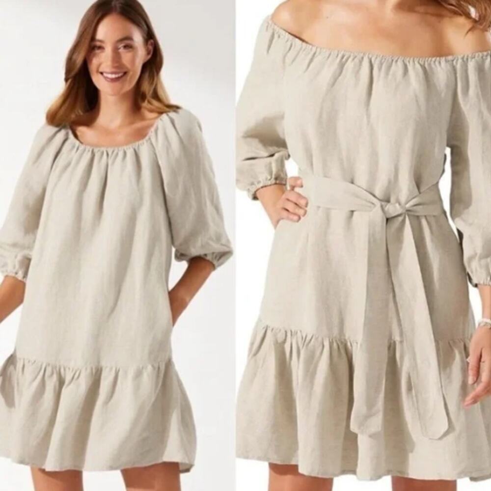 Tommy Bahama Dress Off Shoulder Linen St. Lucia Coverup Puff Sleeve XS New